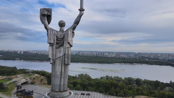 Motherland Monument in Kyiv, Ukraine By Day. Aerial View