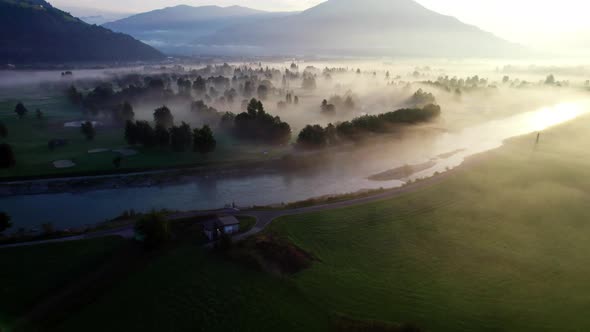 Drone Over Ethereal Misty Landscape Of Zell Am See