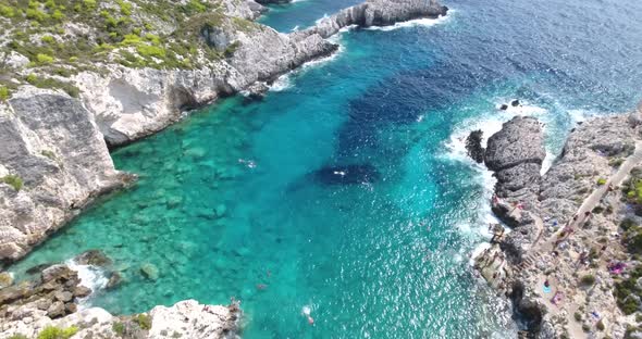 Aerial view of Porto Limnionas cliff on Zakynthos Island, Greece