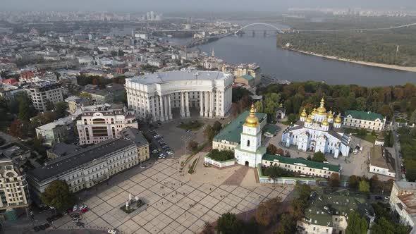 Kyiv, Ukraine Aerial View in Autumn : St. Michael's Golden-Domed Monastery. Kiev