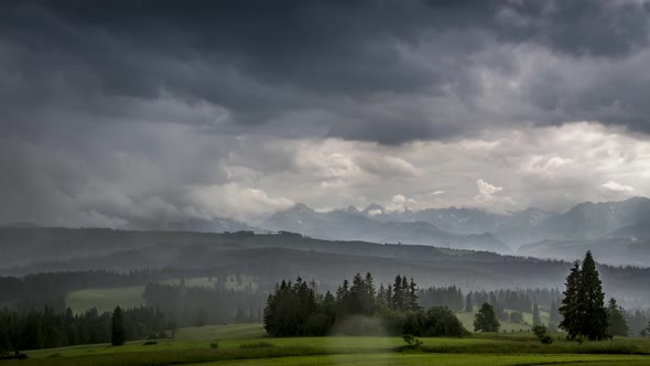 Storm with rain over Tatra Mountains in summer, Poland, Timelapse