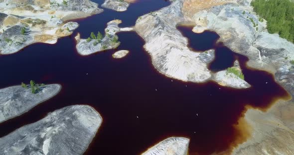 Aerial View Old Clay Quarry with Flying Birds on Summer Day