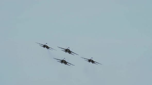 Flanker fighters in formation during air show