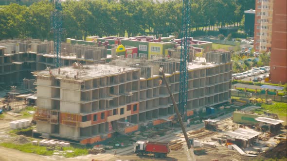 Timelapse Video of Construction Site in Beginning of Building New Housing Project. Workers and