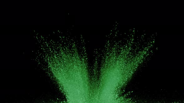 Green powder exploding on black background in super slow motion, shot with Phantom Flex 4K alt