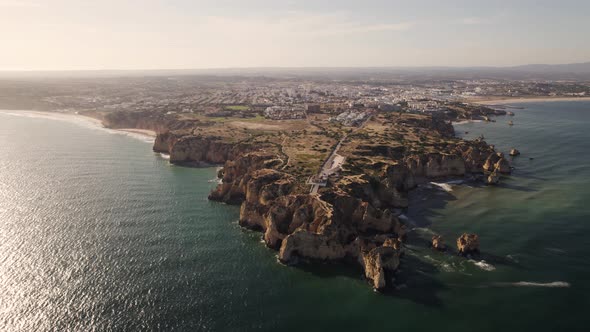 Panoramic aerial view of Farol da Ponta da Piedade,  lighthouse in Lagos , Algarve, Portugal.