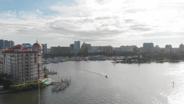 Aerial view of downtown Sarasota harbor in the morning