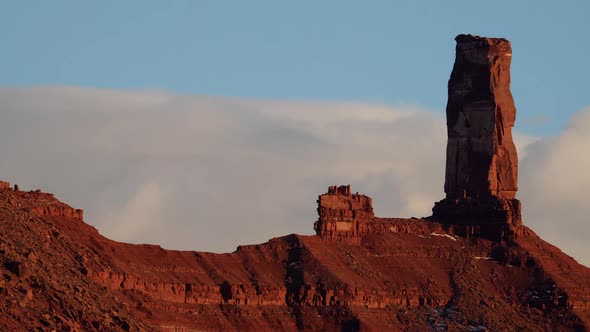 View of Castleton Tower as clouds move by in timelapse