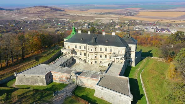 Aerial View of Haunted Castle of Pidhirtsi, Ukraine