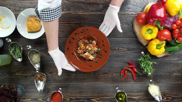 Hands of Chef, Tasty Salad.