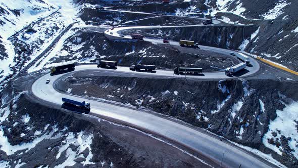 Highway road with scenic curves winding road at Andes Mountains.