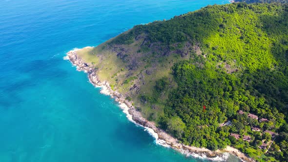 Panoramic aerial view landscape of island beach and sea. At Andaman beach, Phuket, Thailand.