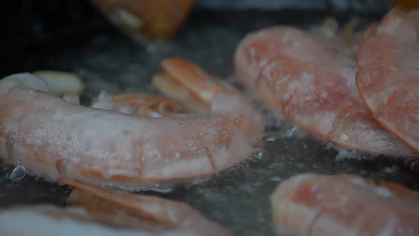 Prawns Are Fried in a Pan with Spices