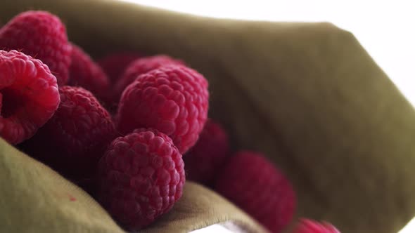 Red Raspberries on Green Linen