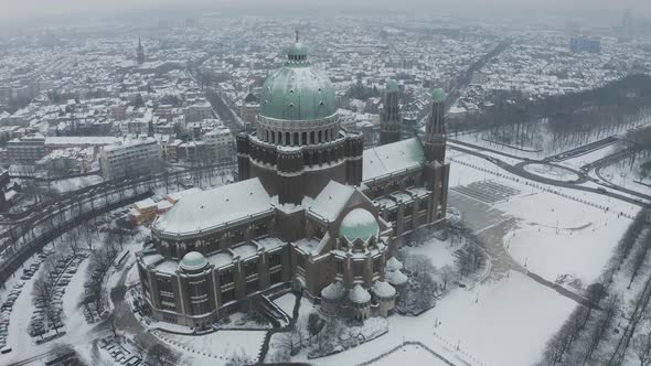 Aerial view of Basilique National du Sacre Coeur a Koekelberg, Belgium.