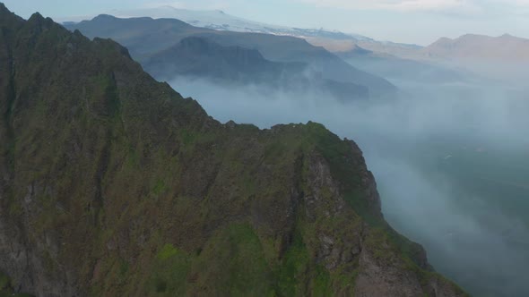 Drone View Foggy Peak in Iceland Highlands