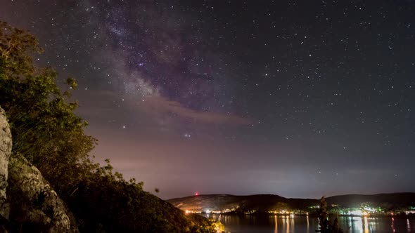 Milkyway timelapse over lake on mountain