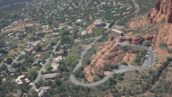 Aerial of Sedona with the Chapel of the Holy Cross