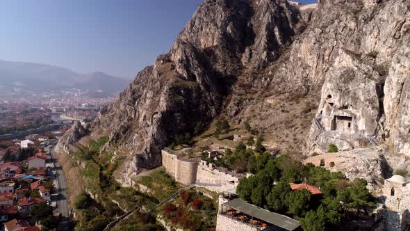 Drone Flying to The Kings Stone Graveyards Amasya, Turkey