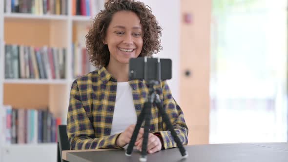 Mixed Race Woman Doing Blogging Video Recording on Camera