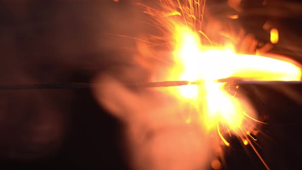 Burning Fuse On Black Background In Slow Motion