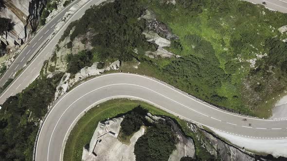 Zigzag Highway Roads in the Middle of Swiss Valley