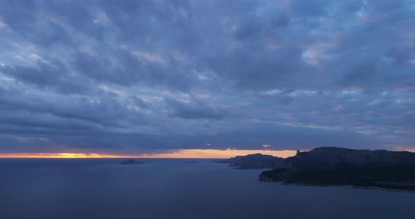 sunset at the Cassis bay, Provence, France.