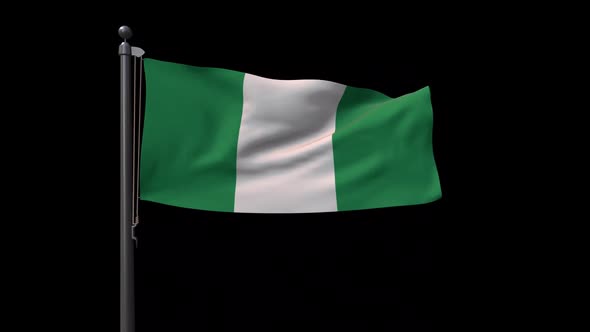 Nigeria Flag On Flagpole With Alpha Channel