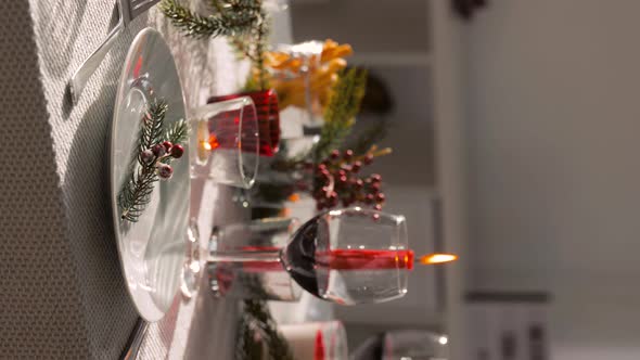 Christmas Dinner Party Table Serving at Home