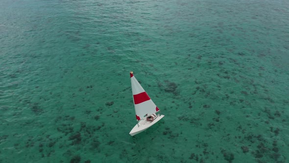 Aerial Shooting of a Sailing Yacht in the Sea