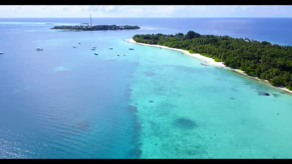 Aerial drone view nature of idyllic seashore beach wildlife by turquoise water and bright sandy back