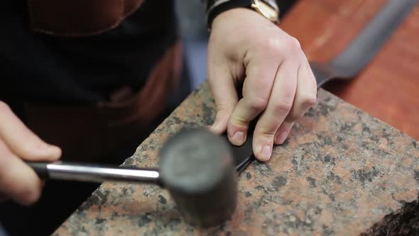 Working Process of the Leather Belt in the Leather Workshop