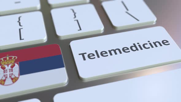 Telemedicine Text and Flag of Serbia on the Keys