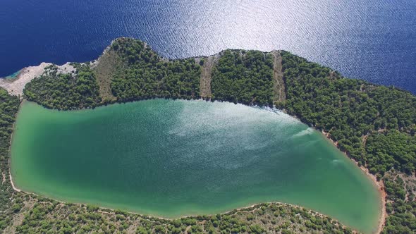 View from above of a salty lake on Dugi otok, Croatia