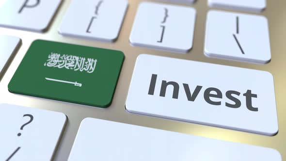 INVEST Text and Flag of Saudi Arabia on Buttons of the Keyboard