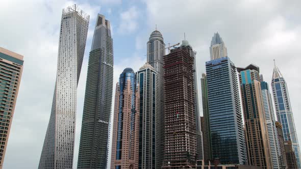 Dubai Marina Towers Hyperlapse. Pan Up