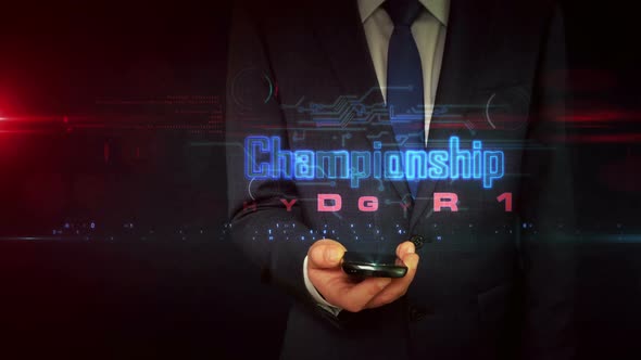 Championship esport game on businessman hand