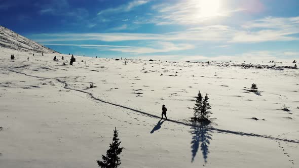 Aerial View of Mountain Snow Slope South Ural