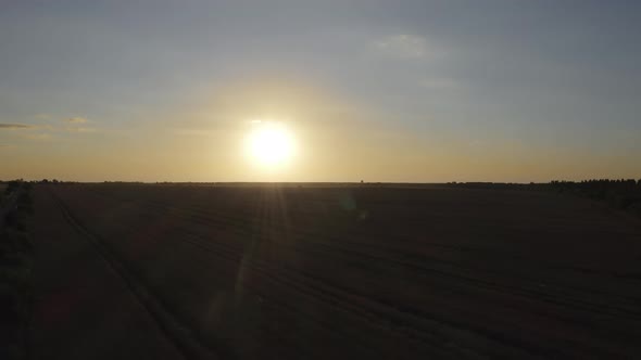 Aerial View Field Sunset