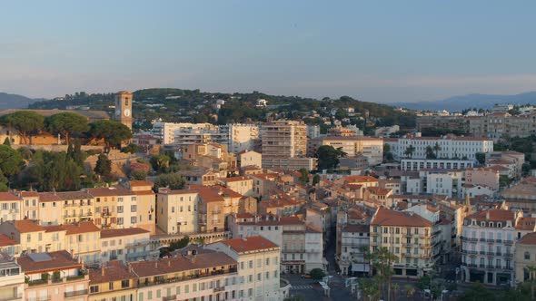 Clock Tower and City of Cannes at Sunrise