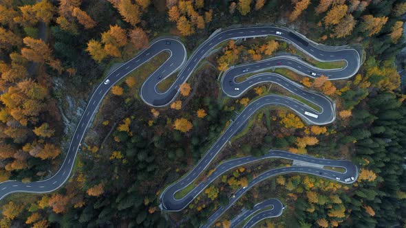 Aerial view of Maloja Pass in autumn, Grisons, Switzerland