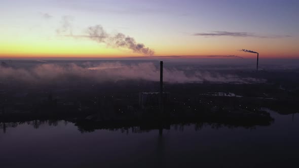 Aerial View of the Waste Incinerator Plant With Smoking Smokestack