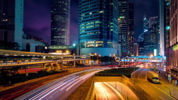 Street Traffic in Hong Kong at Night Timelapse