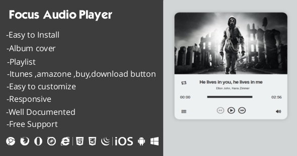 Focus Audio Player With Playlist 