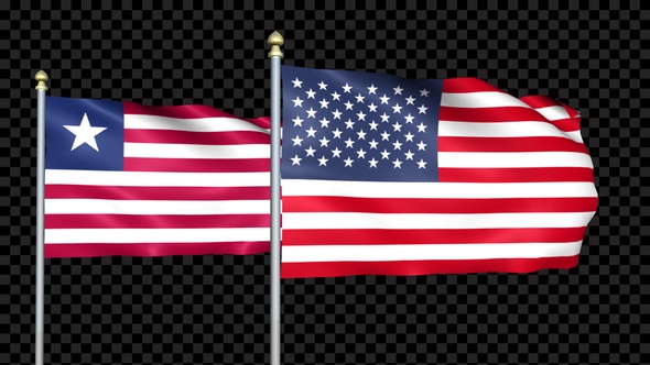 Liberia And United States Two Countries Flags Waving