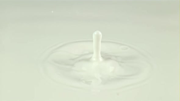 Super Slow Motion Drop Falls Into the Milk with Splashes