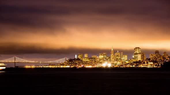 Nightime cityscape timelapse of San Francisco, California