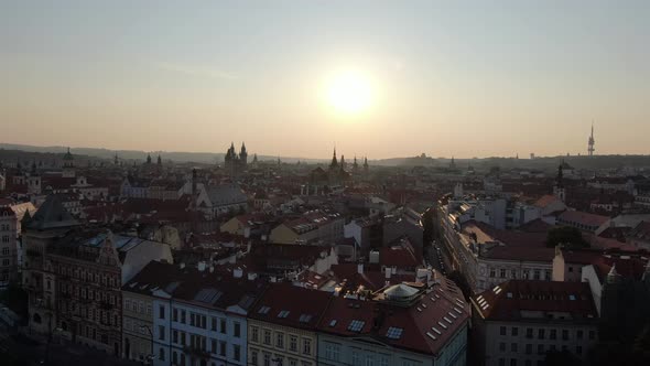 Sunrise flight over Prague, Czech Republic, Europe