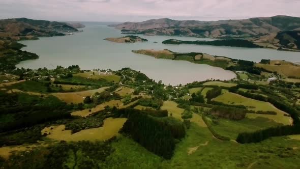 Lyttelton Harbour landscape aerial