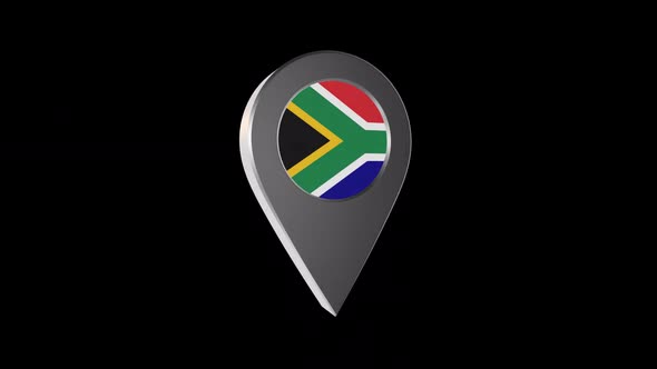 3d Animation Map Pointer With South Africa Flag With Alpha Channel - 2K